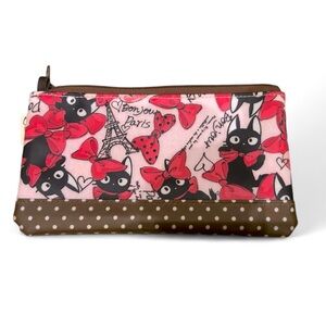 Uma Hana ZAKKA Pink and Brown Cat Print Pouch